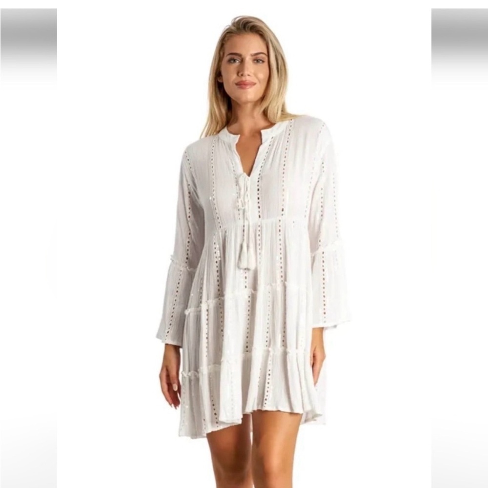 NWT TURKS & CAICOS White Eyelet Tassel Coverup Dress — Size Small — 🤍 - Picture 2 of 13